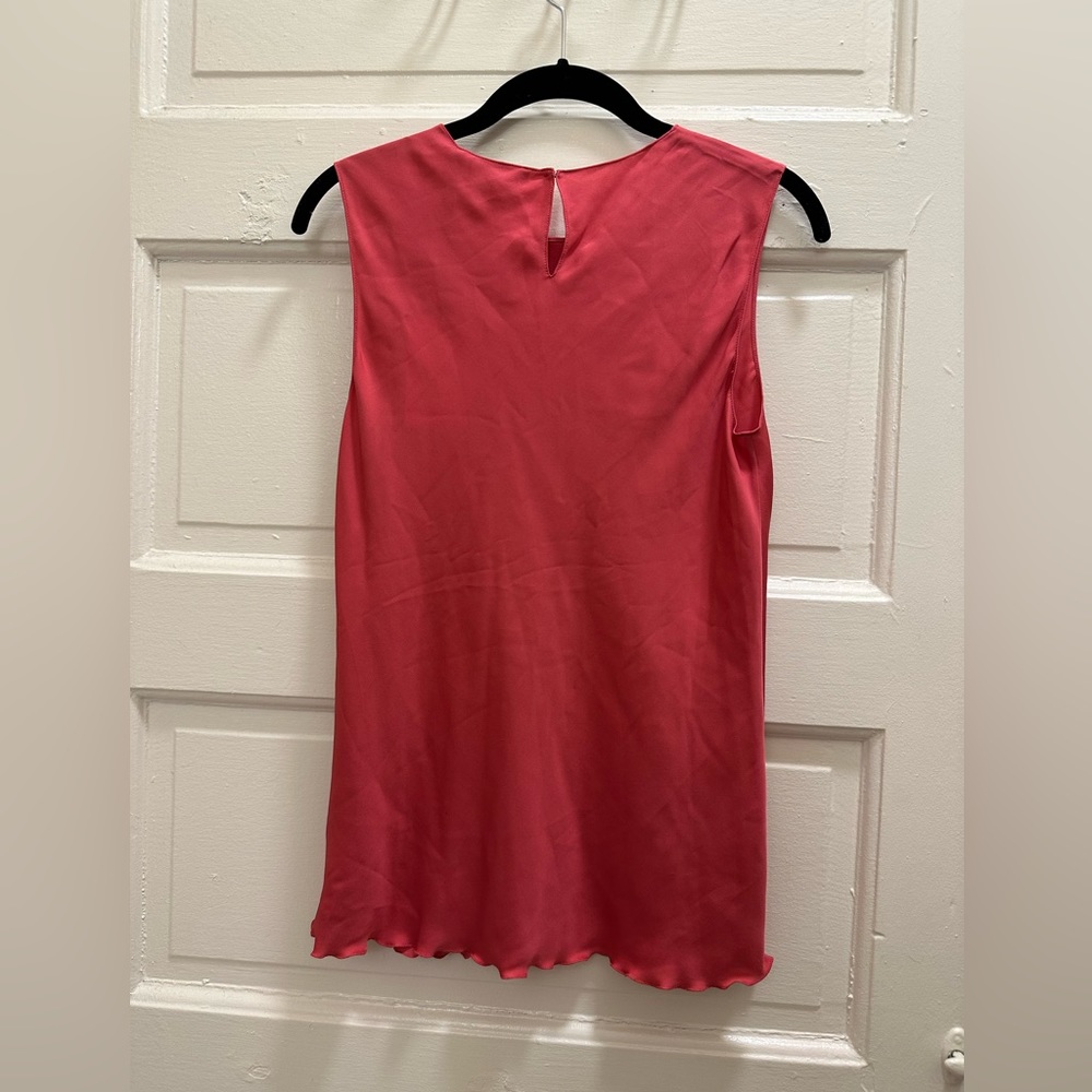 Theory ruffle shell stretch silk tank in watermelon